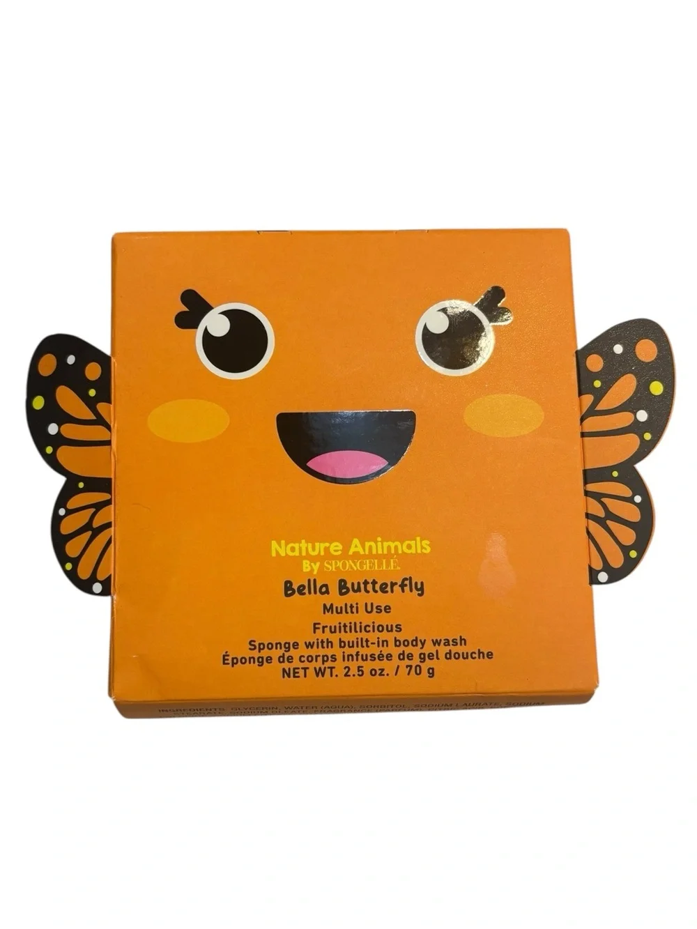 NEW Spongelle Bella Butterfly Kids Bath Sponge Orange Built-In Body Wash Fruity